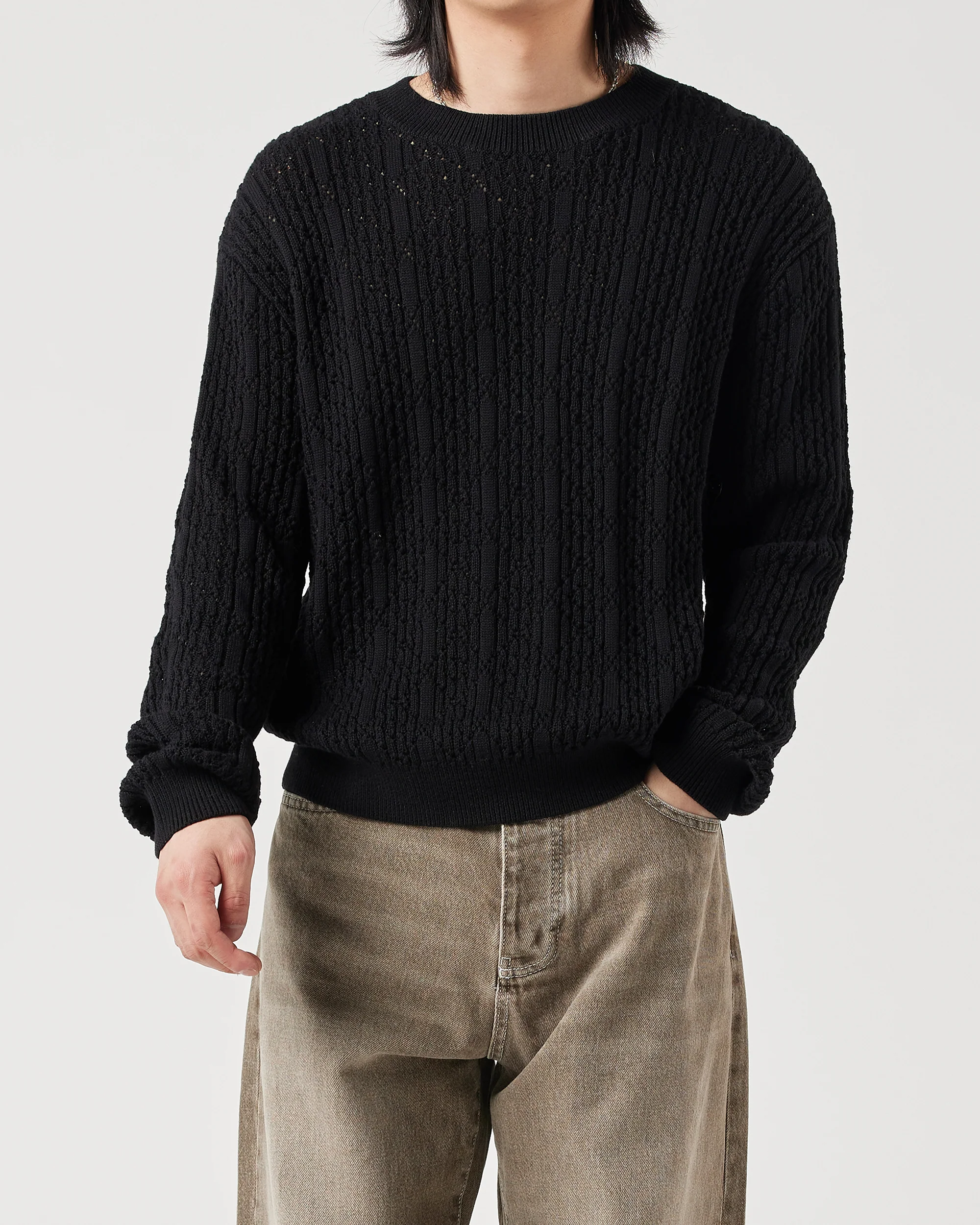 Diamond Knit Crewneck - Black - Image 3