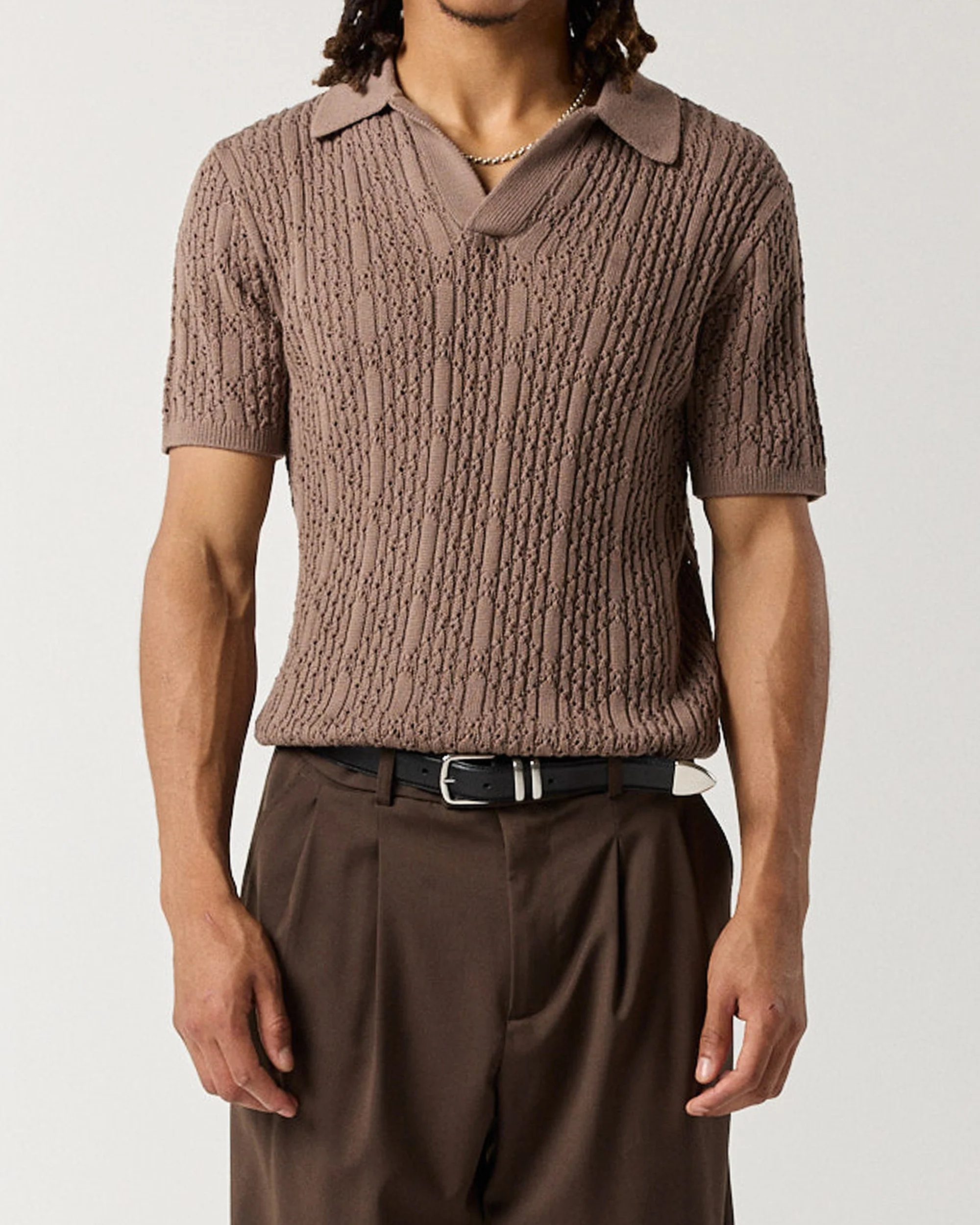 Diamond Knit Polo - Walnut - Image 3