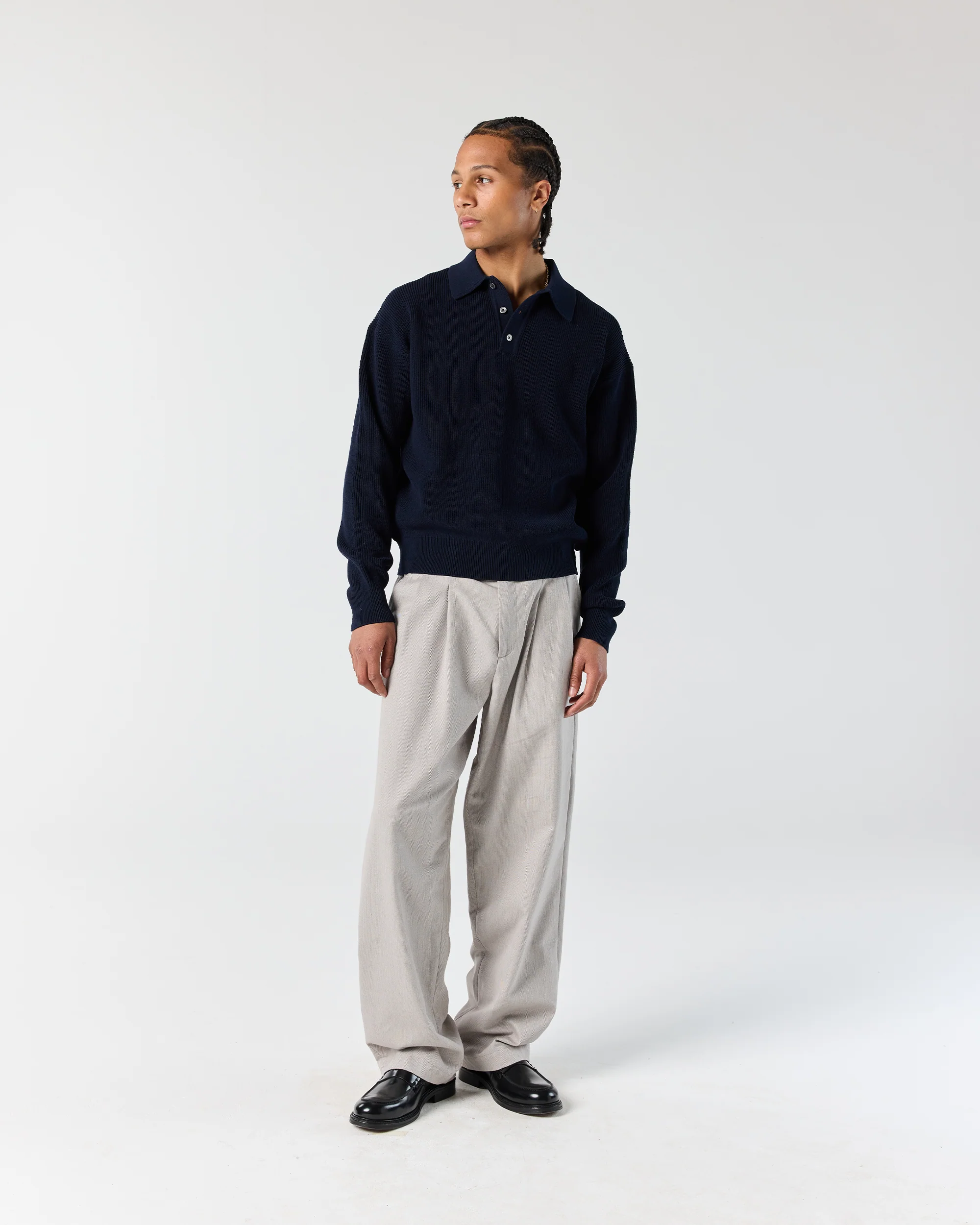 Knit Polo Sweater - Navy - Image 3