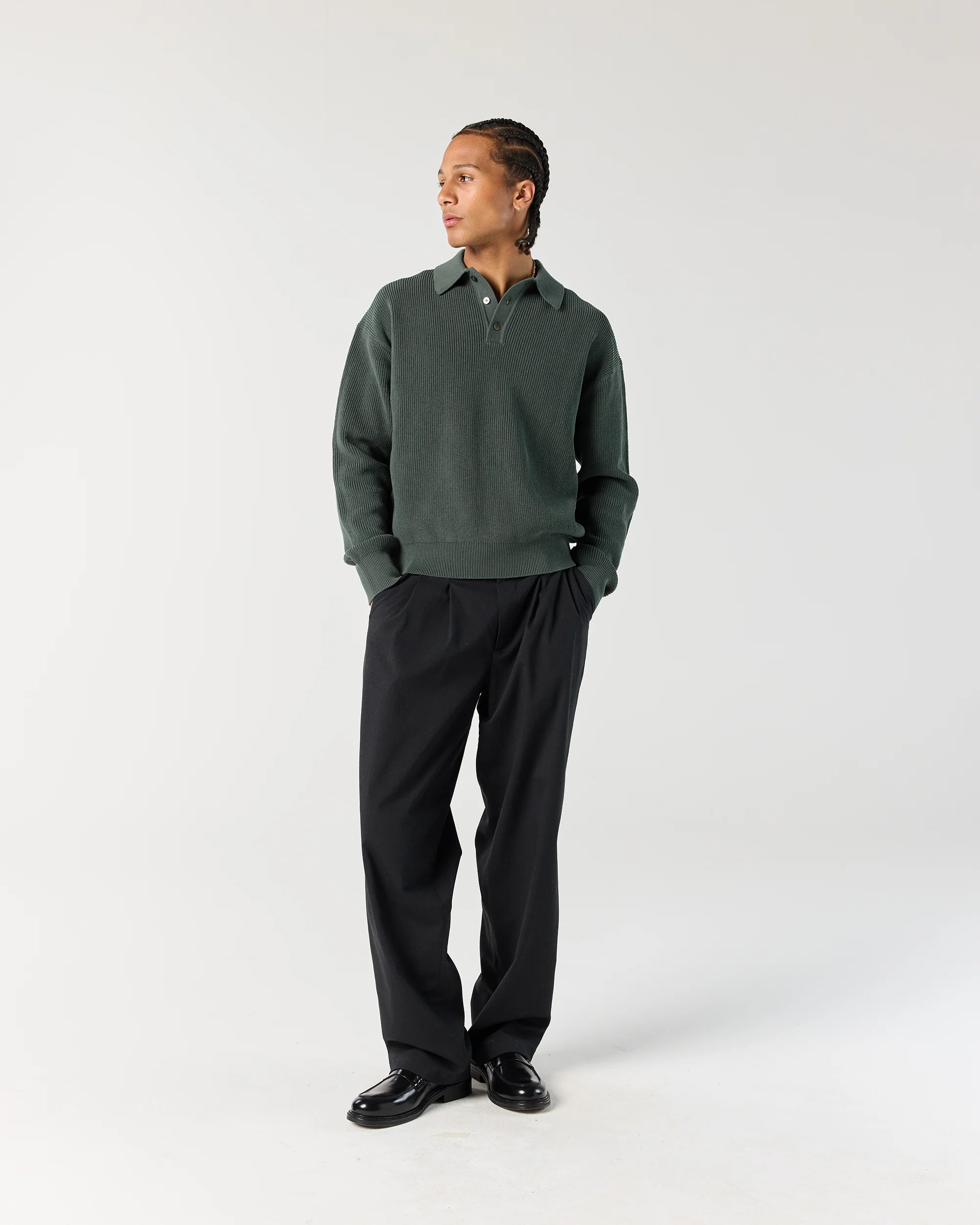 Knit Polo Sweater - Sage Green - Image 3