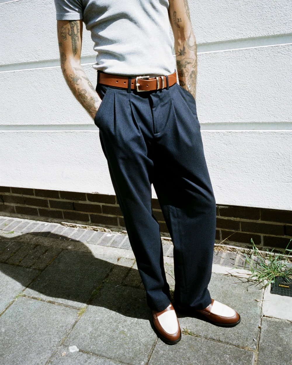 Pleated City Pant - Navy Pinstripe - Image 3
